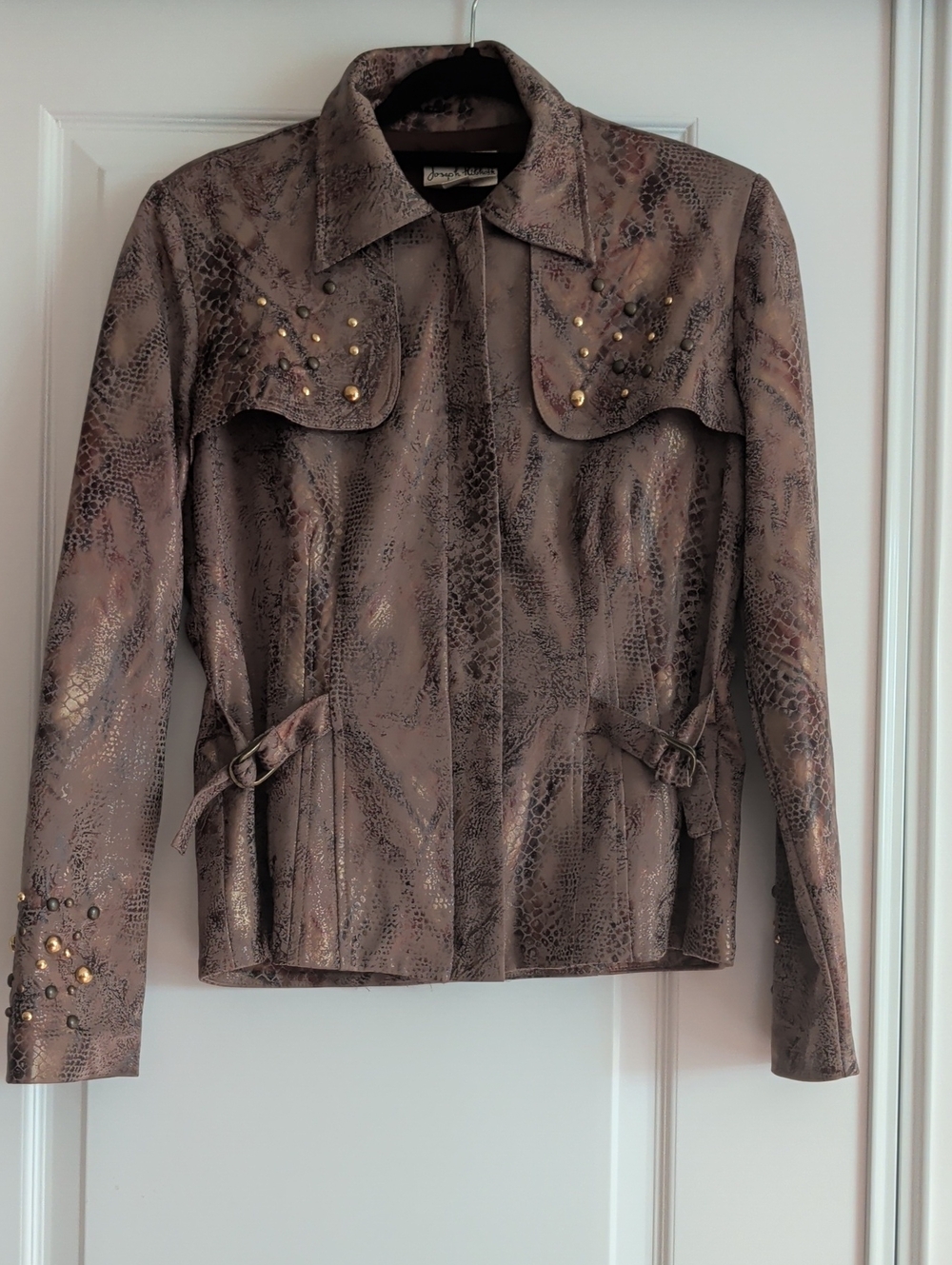 Studded Taupe Snake-Print Women's Jacket Size 8